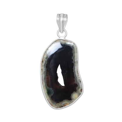 Natural Window Agate Druzy Pendants - Handmade Minimalist Jewelry, Brass Silver Plating