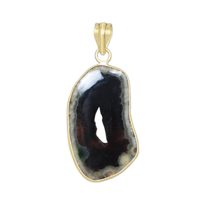 Natural Window Agate Druzy Pendants - Handmade Minimalist Jewelry, Brass with Gold Plating
