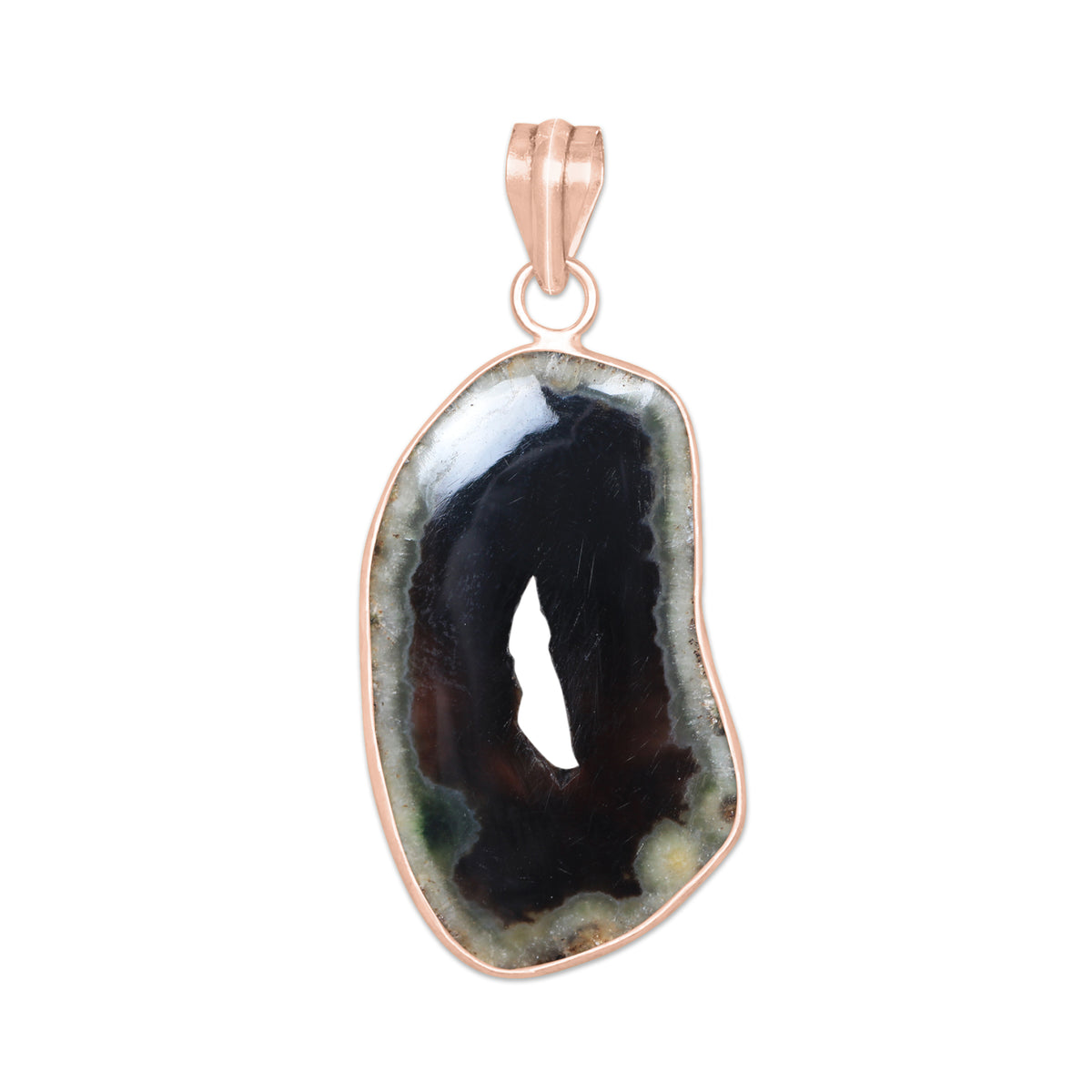 Natural Window Druzy Pendants - Handmade Minimalist Jewelry, Brass with Rose Gold Plating