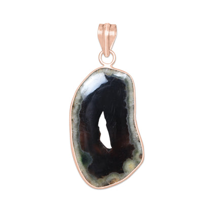 Natural Window Druzy Pendants - Handmade Minimalist Jewelry, Brass with Rose Gold Plating