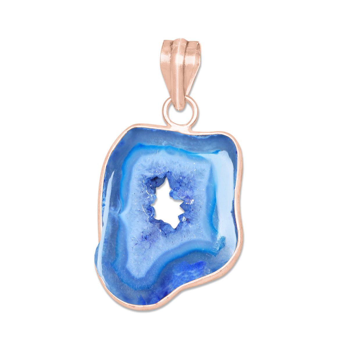 Natural Window Druzy Pendants - Handmade Minimalist Jewelry, Brass with Rose Gold Plating