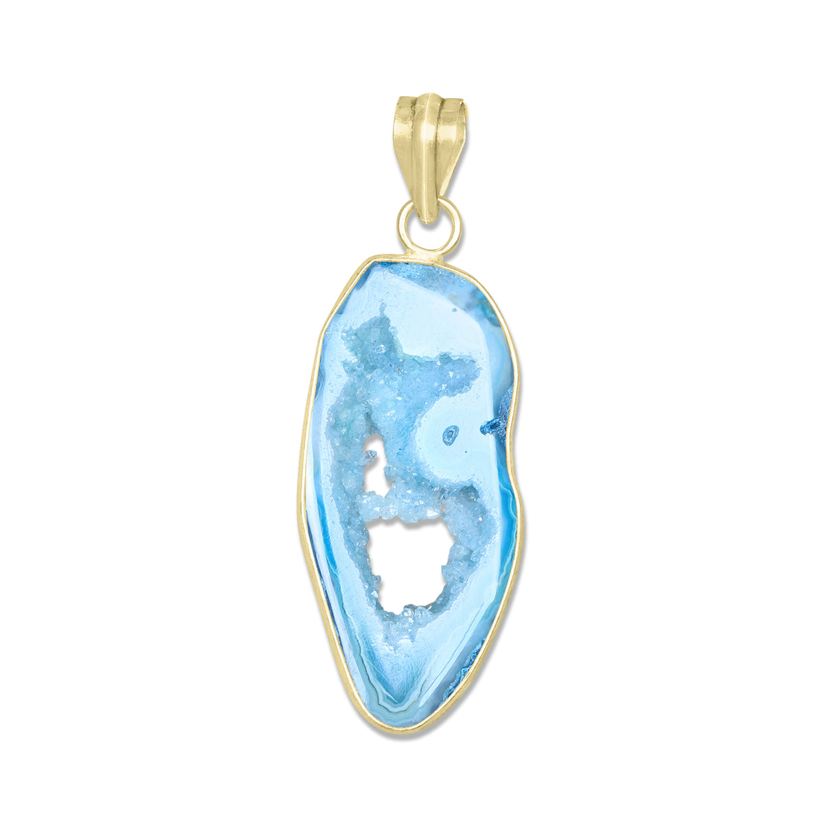 Natural Window Agate Druzy Pendants - Handmade Minimalist Jewelry, Brass with Gold Plating