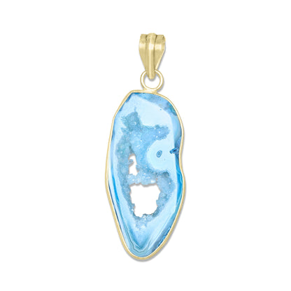 Natural Window Agate Druzy Pendants - Handmade Minimalist Jewelry, Brass with Gold Plating