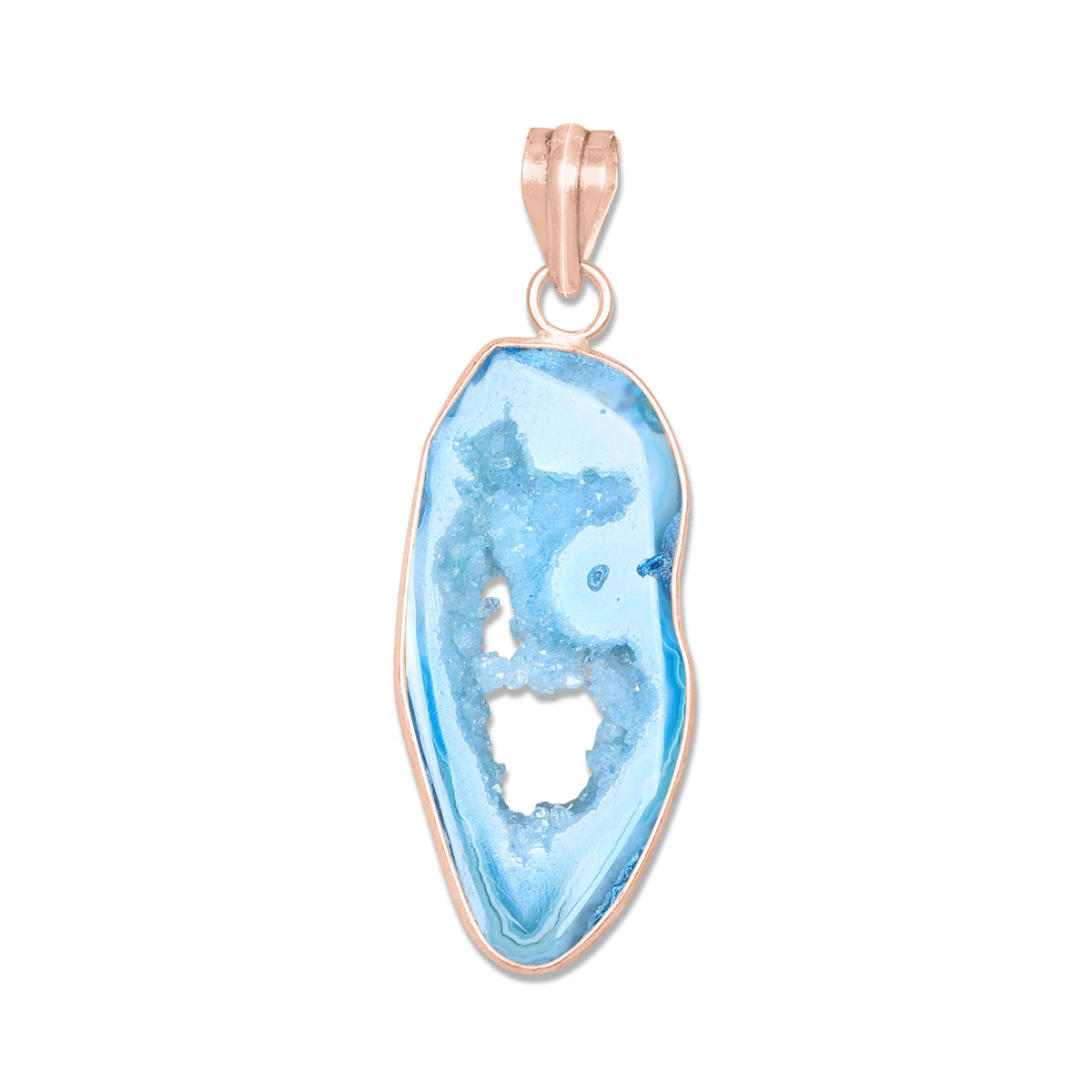 Natural Window Druzy Pendants - Handmade Minimalist Jewelry, Brass with Rose Gold Plating