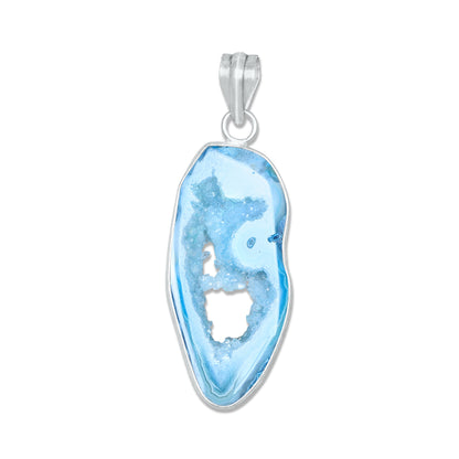 Natural Window Agate Druzy Pendants - Handmade Minimalist Jewelry, Brass Silver Plating