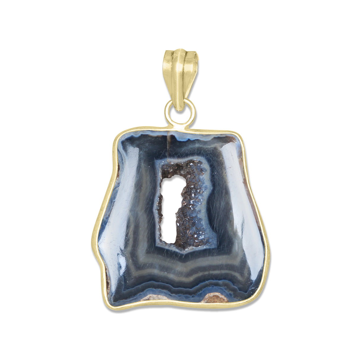 Natural Window Agate Druzy Pendants - Handmade Minimalist Jewelry, Brass with Gold Plating