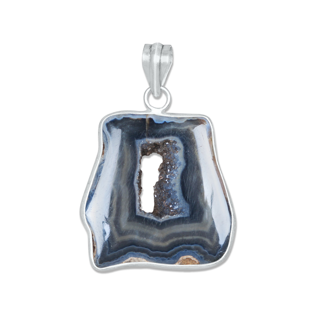 Natural Window Agate Druzy Pendants - Handmade Minimalist Jewelry, Brass Silver Plating