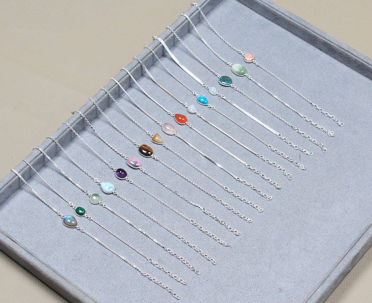Bezel Designer Chain Bracelets – Silver-Plated, Handmade, Assorted Crystals | Wholesale