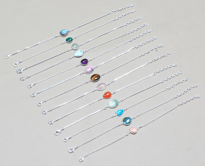 Bezel Designer Chain Bracelets – Silver-Plated, Handmade, Assorted Crystals | Wholesale