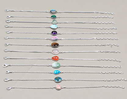 Bezel Designer Chain Bracelets – Silver-Plated, Handmade, Assorted Crystals | Wholesale
