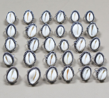 Cowrie Shell Gemstone Handmade Rings For Women Jewelry Cowrie Shell Crystal Rings For Bulk Sale