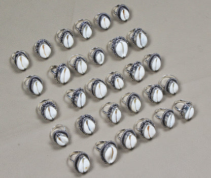 Cowrie Shell Gemstone Handmade Rings For Women Jewelry Cowrie Shell Crystal Rings For Bulk Sale