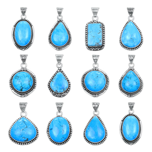 Blue Howlite (Dyed) Designer Pendants - Handmade, Silver-Plated, Assorted Designs