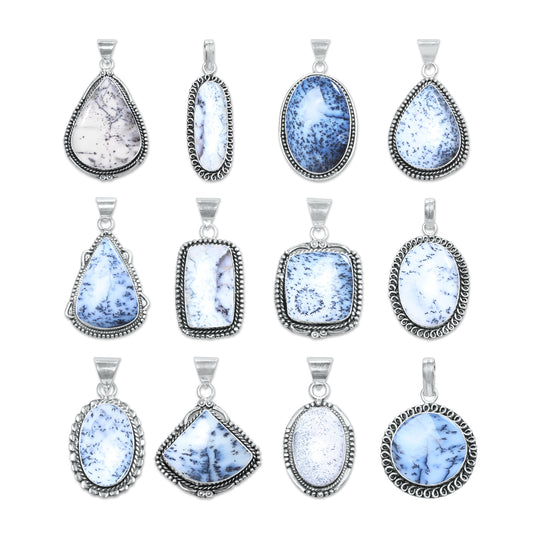 Dendrite Opal Pendants – Silver-Plated, Handmade, Designer Boho | Wholesale