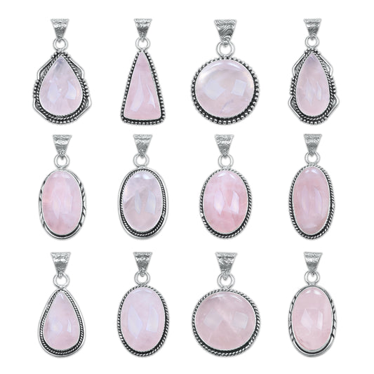 Rose Quartz Designer Pendants - Handmade, Silver-Plated, Assorted Designs