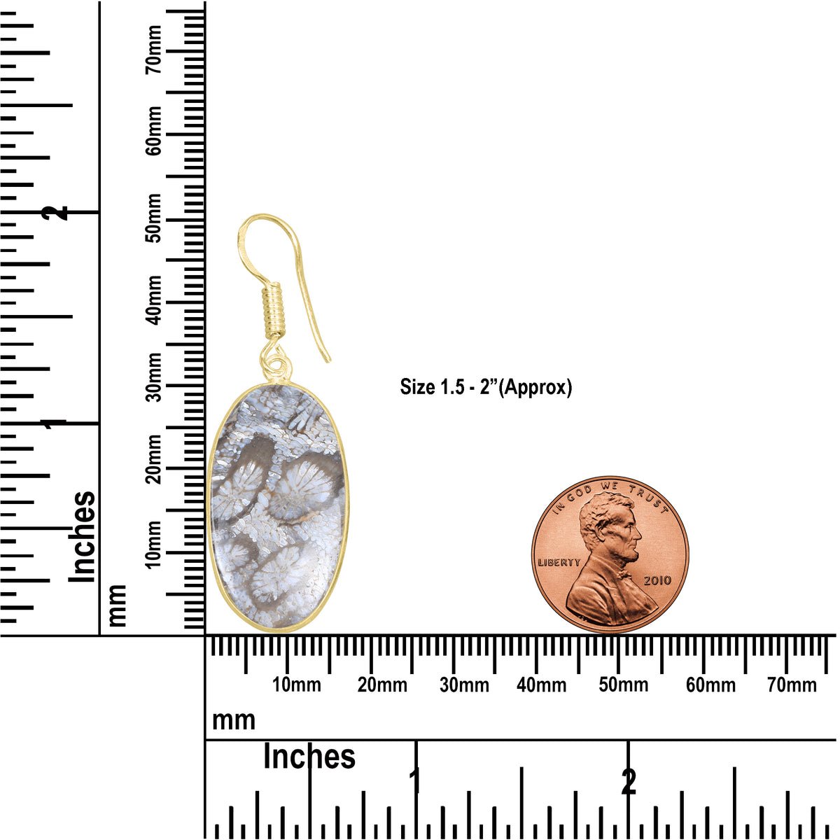 Fossil Coral Earrings – 18K Gold-Plated Bezel, Handmade Minimal Design | Made to Order