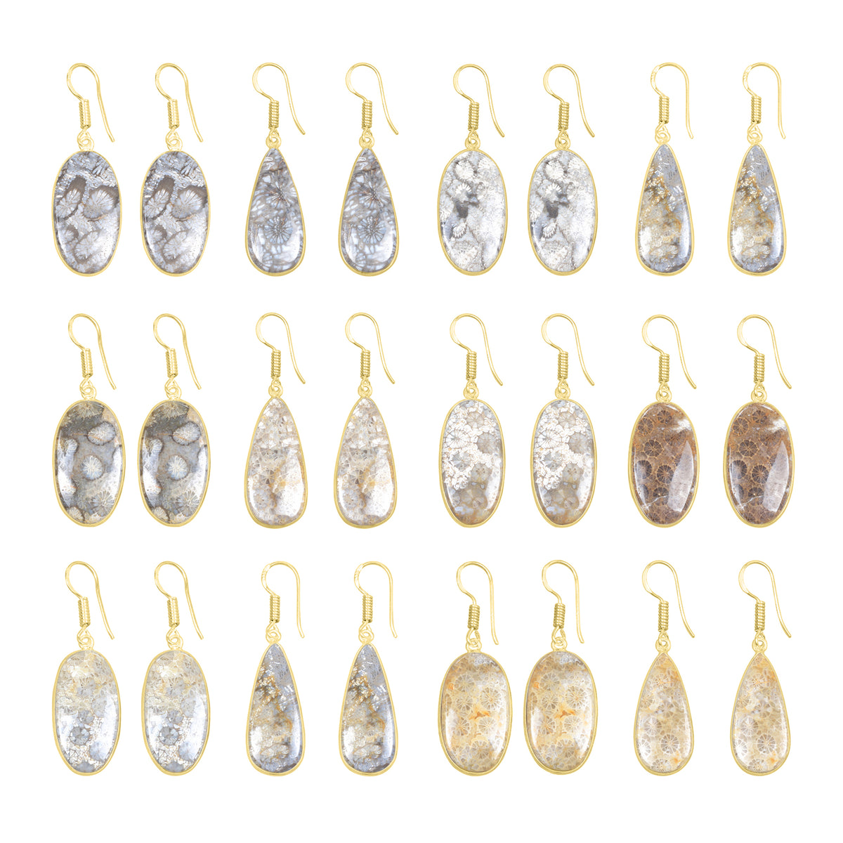 Fossil Coral Earrings – 18K Gold-Plated Bezel, Handmade Minimal Design | Made to Order