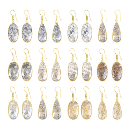 Fossil Coral Earrings – 18K Gold-Plated Bezel, Handmade Minimal Design | Made to Order