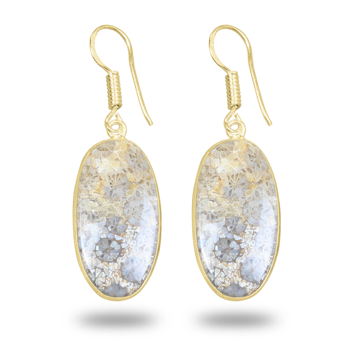 Fossil Coral Earrings – 18K Gold-Plated Bezel, Handmade Minimal Design | Made to Order
