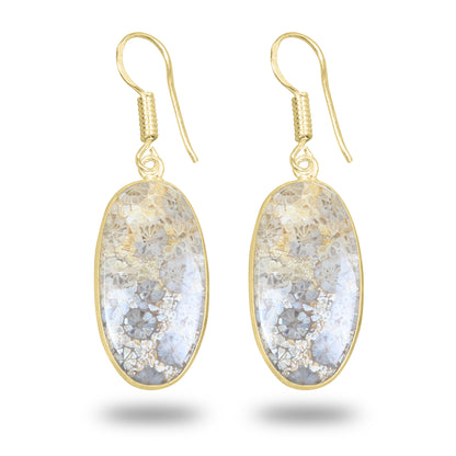 Fossil Coral Earrings – 18K Gold-Plated Bezel, Handmade Minimal Design | Made to Order