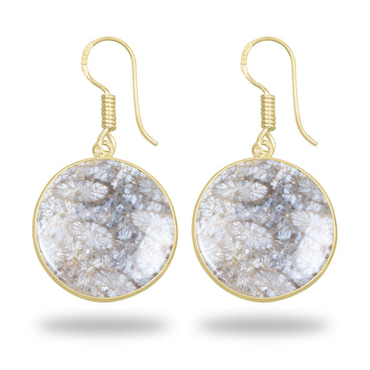 Fossil Coral Earrings – 18K Gold-Plated Bezel, Handmade Minimal Design | Made to Order