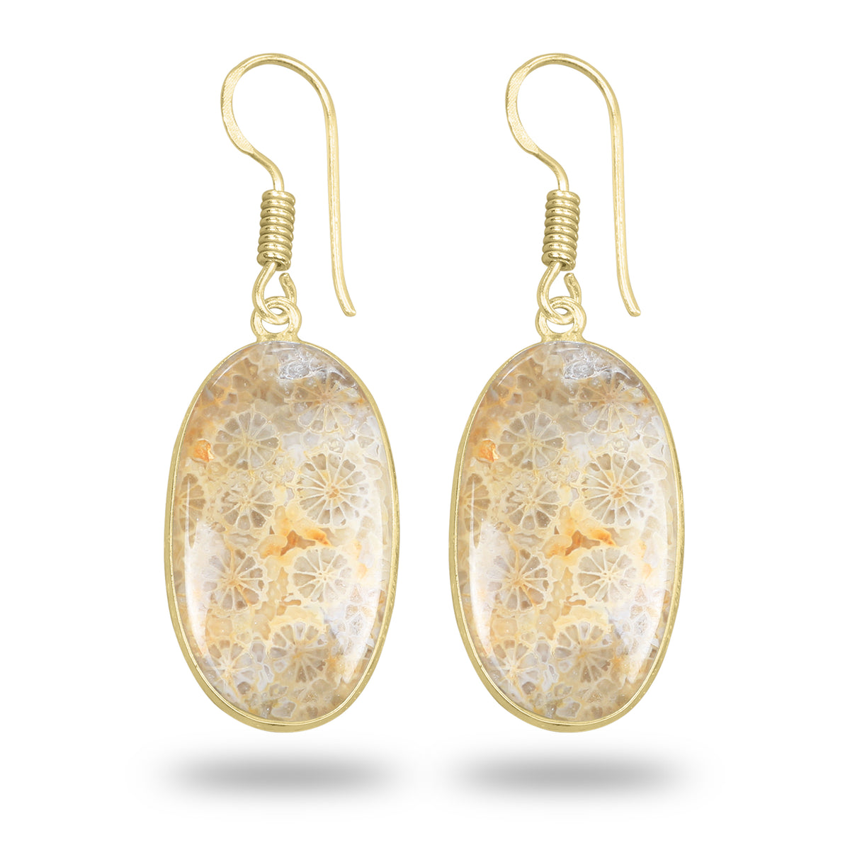 Fossil Coral Earrings – 18K Gold-Plated Bezel, Handmade Minimal Design | Made to Order