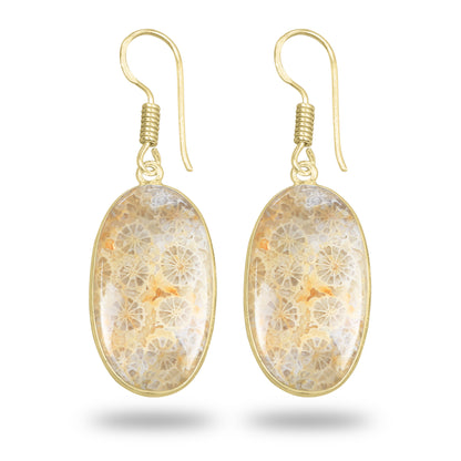 Fossil Coral Earrings – 18K Gold-Plated Bezel, Handmade Minimal Design | Made to Order