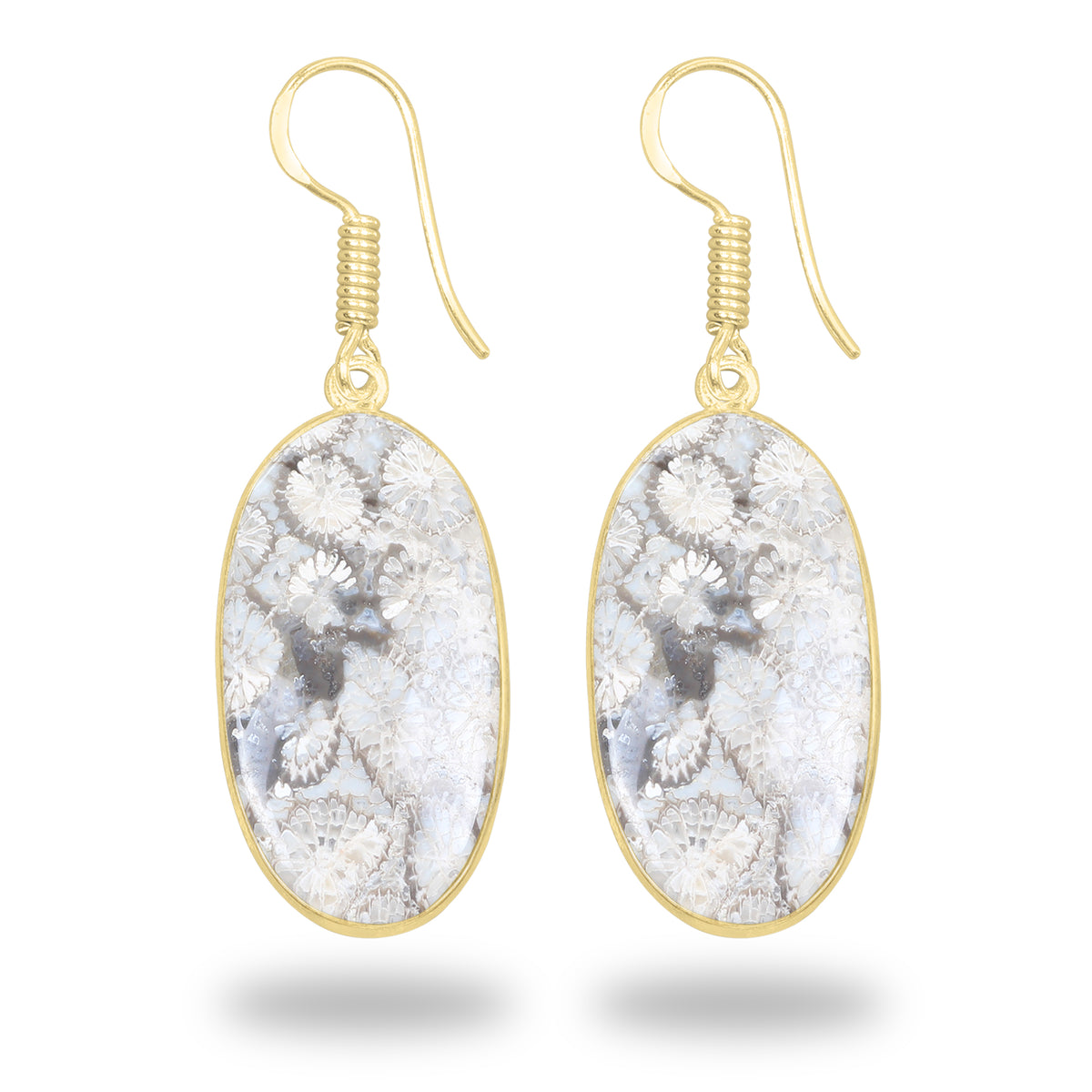Fossil Coral Earrings – 18K Gold-Plated Bezel, Handmade Minimal Design | Made to Order