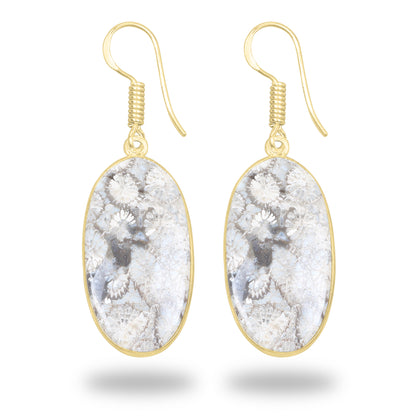 Fossil Coral Earrings – 18K Gold-Plated Bezel, Handmade Minimal Design | Made to Order