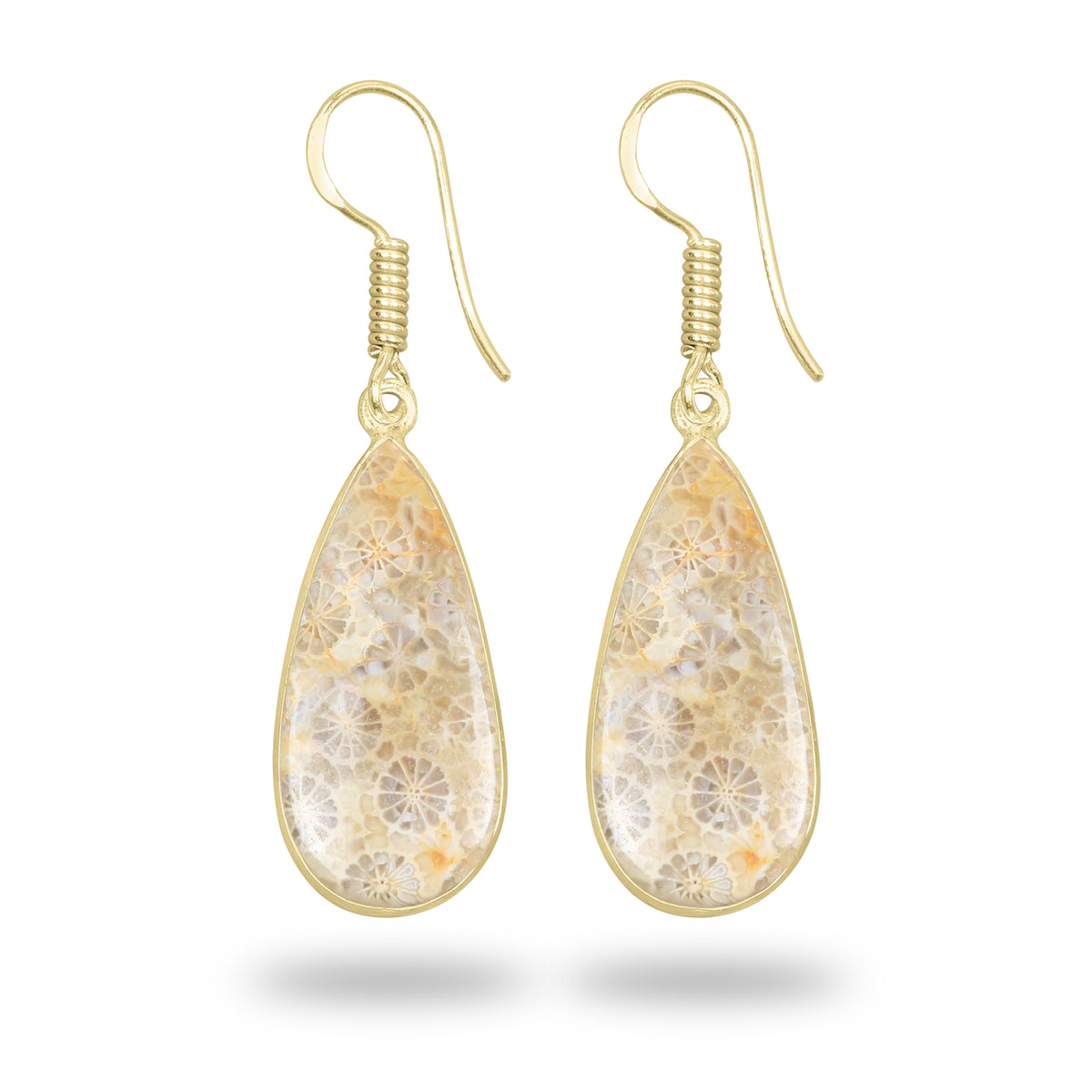 Fossil Coral Earrings – 18K Gold-Plated Bezel, Handmade Minimal Design | Made to Order