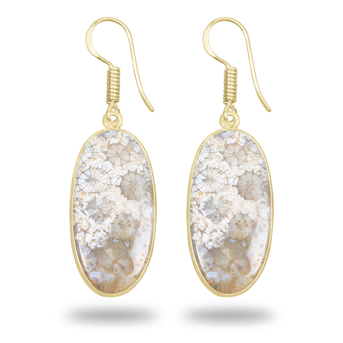 Fossil Coral Earrings – 18K Gold-Plated Bezel, Handmade Minimal Design | Made to Order