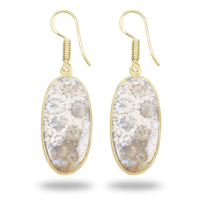 Fossil Coral Earrings – 18K Gold-Plated Bezel, Handmade Minimal Design | Made to Order