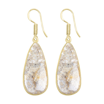 Fossil Coral Earrings – 18K Gold-Plated Bezel, Handmade Minimal Design | Made to Order