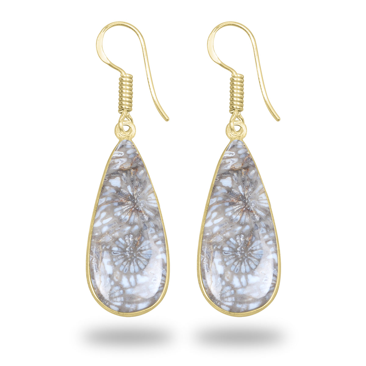 Fossil Coral Earrings – 18K Gold-Plated Bezel, Handmade Minimal Design | Made to Order