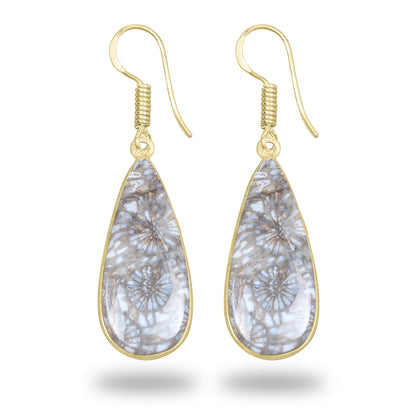 Fossil Coral Earrings – 18K Gold-Plated Bezel, Handmade Minimal Design | Made to Order