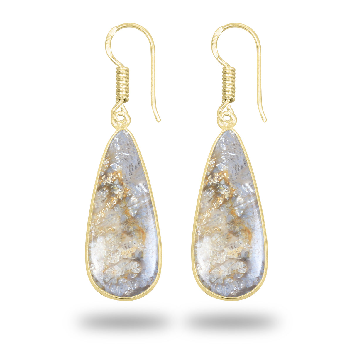 Fossil Coral Earrings – 18K Gold-Plated Bezel, Handmade Minimal Design | Made to Order