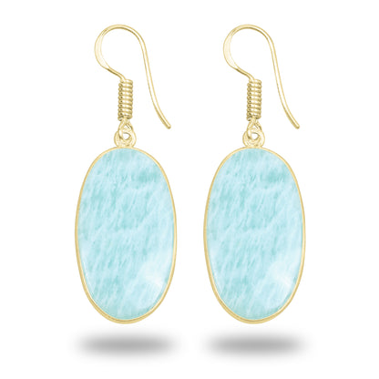 Amazonite Earrings – 18K Gold-Plated Bezel, Handmade Minimal Design | Made to Order