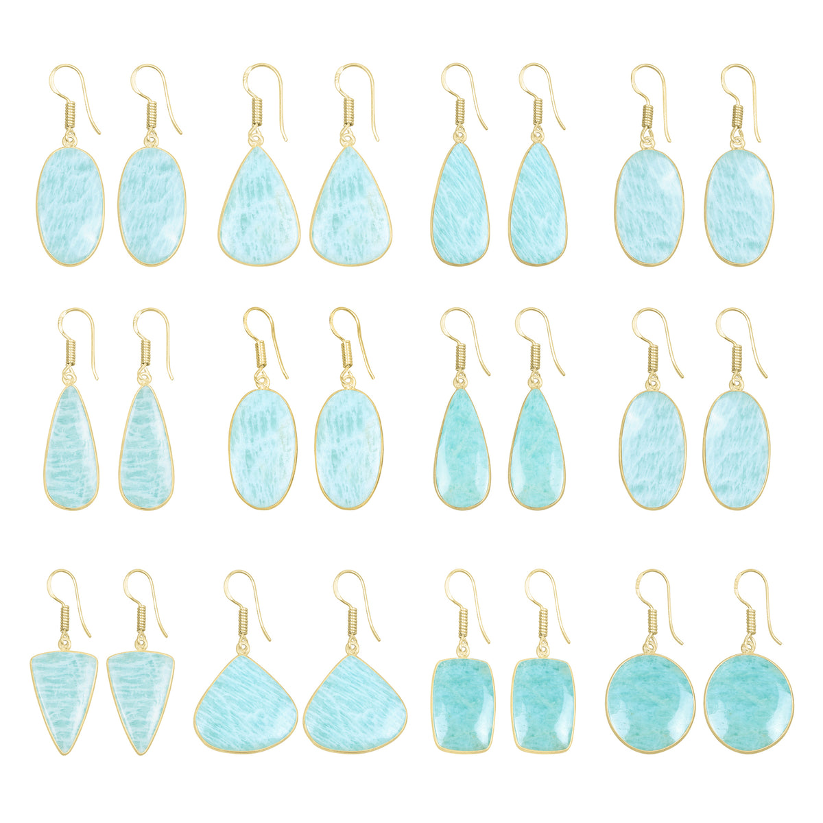 Amazonite Earrings – 18K Gold-Plated Bezel, Handmade Minimal Design | Made to Order