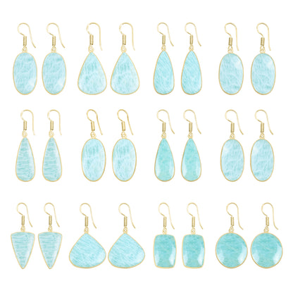 Amazonite Earrings – 18K Gold-Plated Bezel, Handmade Minimal Design | Made to Order
