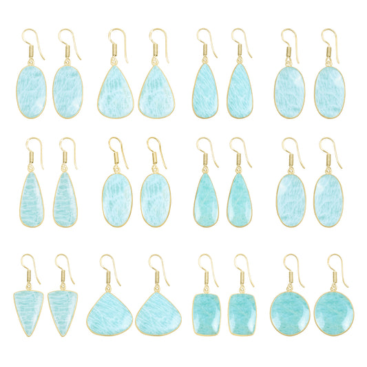 Amazonite Earrings – 18K Gold-Plated Bezel, Handmade Minimal Design | Made to Order