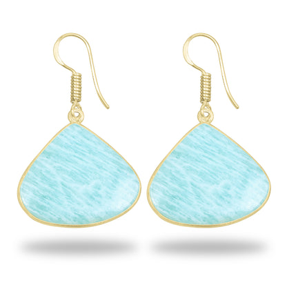Amazonite Earrings – 18K Gold-Plated Bezel, Handmade Minimal Design | Made to Order