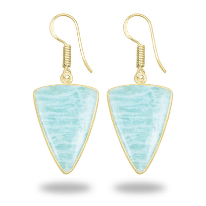 Amazonite Earrings – 18K Gold-Plated Bezel, Handmade Minimal Design | Made to Order