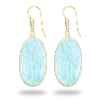 Amazonite Earrings – 18K Gold-Plated Bezel, Handmade Minimal Design | Made to Order
