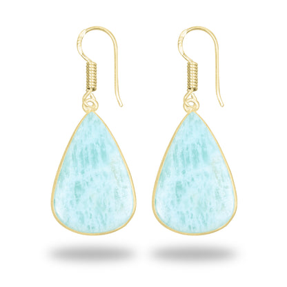 Amazonite Earrings – 18K Gold-Plated Bezel, Handmade Minimal Design | Made to Order