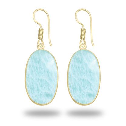 Amazonite Earrings – 18K Gold-Plated Bezel, Handmade Minimal Design | Made to Order