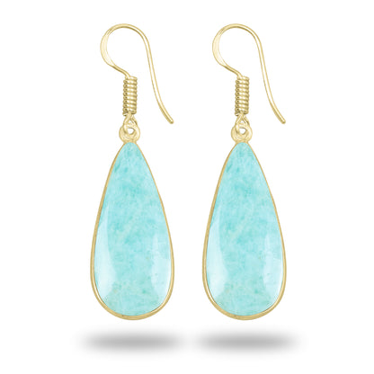Amazonite Earrings – 18K Gold-Plated Bezel, Handmade Minimal Design | Made to Order