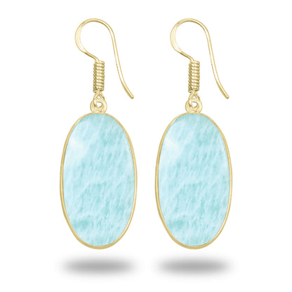 Amazonite Earrings – 18K Gold-Plated Bezel, Handmade Minimal Design | Made to Order