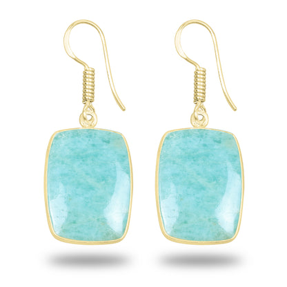 Amazonite Earrings – 18K Gold-Plated Bezel, Handmade Minimal Design | Made to Order