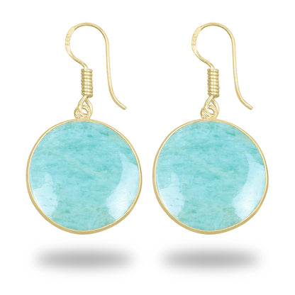 Amazonite Earrings – 18K Gold-Plated Bezel, Handmade Minimal Design | Made to Order