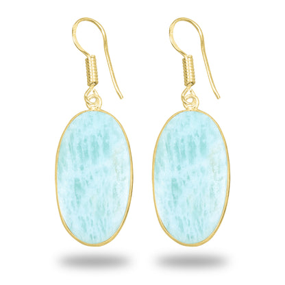 Amazonite Earrings – 18K Gold-Plated Bezel, Handmade Minimal Design | Made to Order